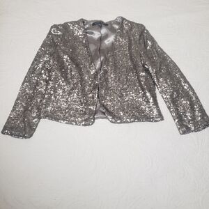 Vintage Silver Sequined Fitted Blazer Jacket – Size MediumVintage Silver Sequine